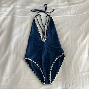 Lovers + Friends Navy Blue One-Piece Swimsuit with Crochet Trim